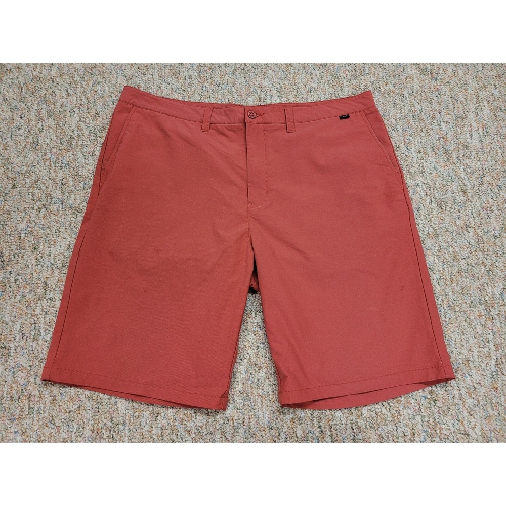 Travis Mathew Golf Shorts Mens 38 Red Orange Performance Preppy Flat Front Logo